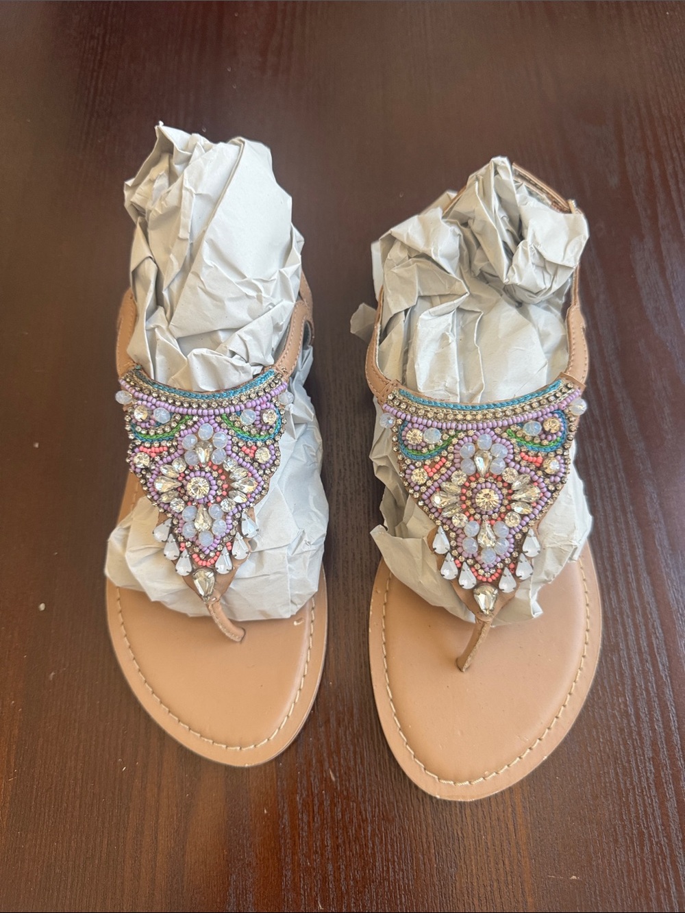 Accessorize Beaded Embellished Tan Women’s Thong Sandals